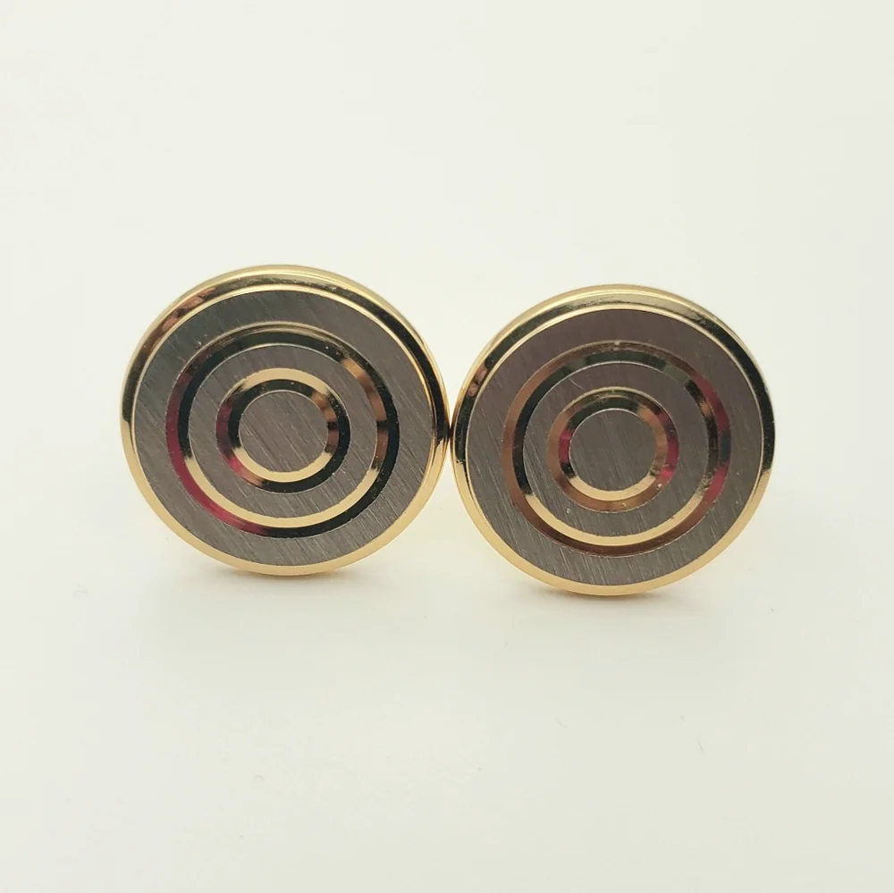 Mens Silver and Gold Bullseye Round Cuff Links